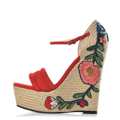 Gucci Kid Scamosciato Ophelia Espadrille Platform Wedge Sandals 37 Hibiscus Rd 1 of 9