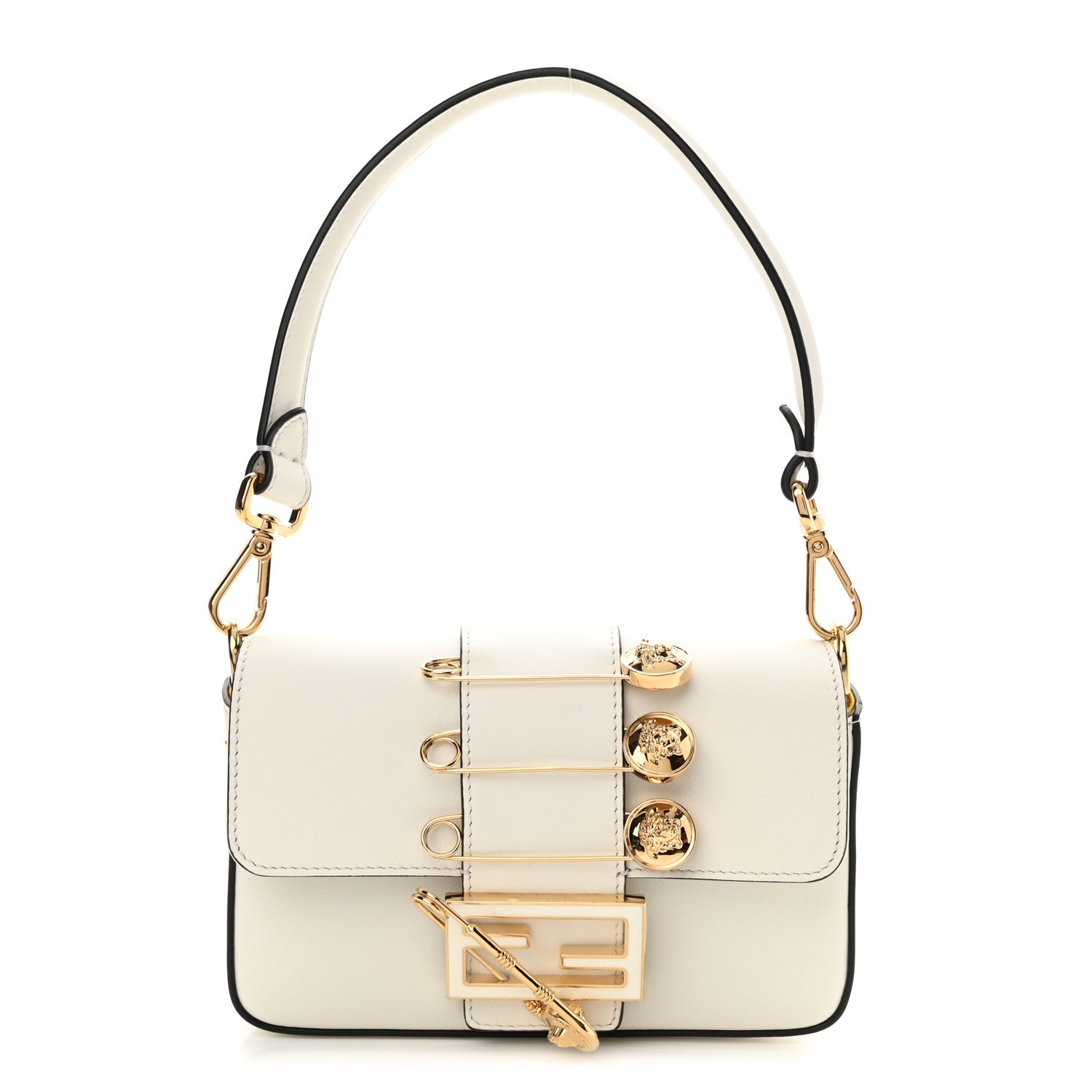 Fendi X VERSACE Vitello Seta Fendace Mini Brooch Baguette White Ice 1 of 9