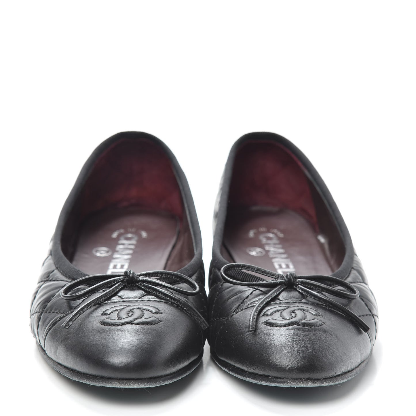 Aged Calfskin Quilted CC Cap Toe Ballerina Flats 37 Black