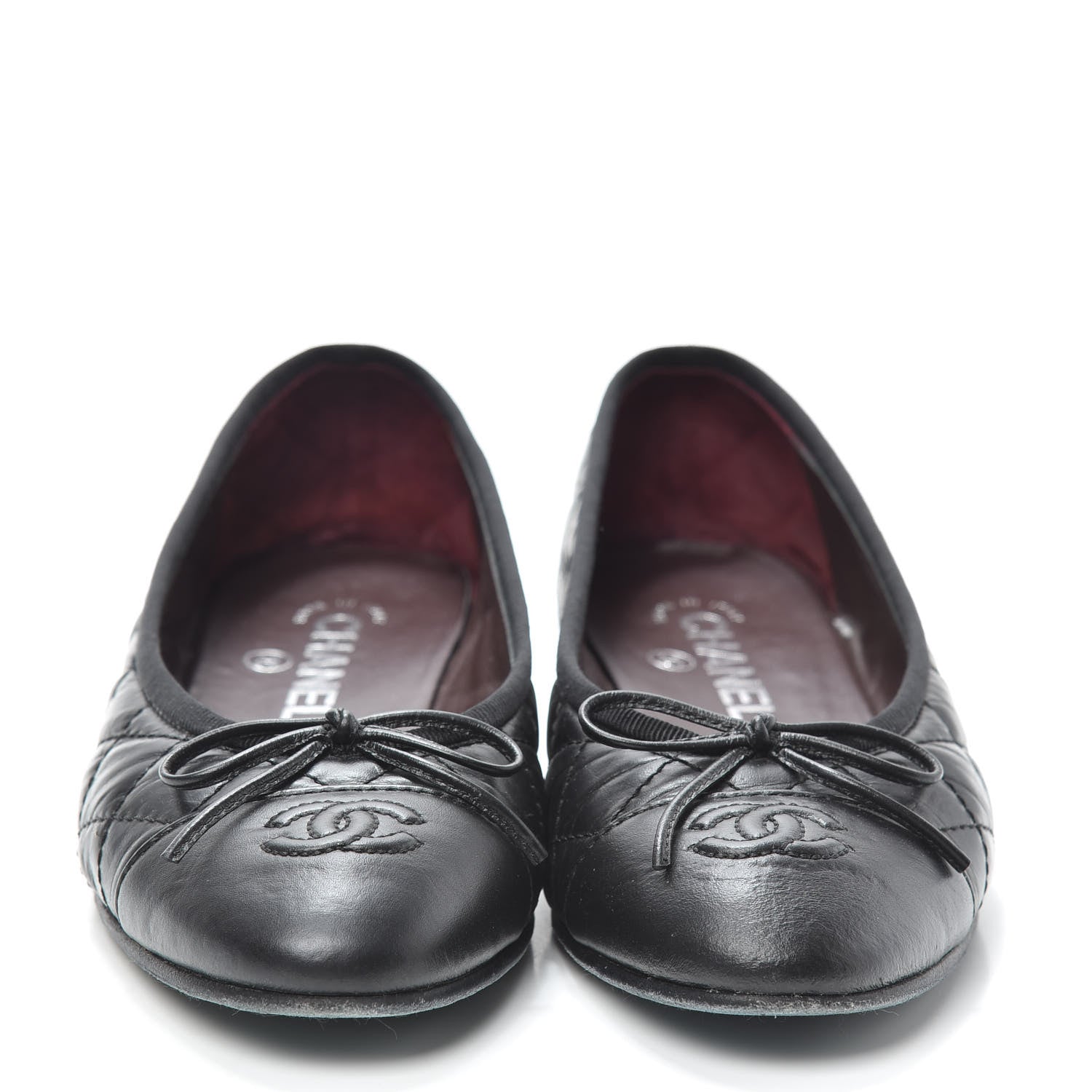 Chanel Aged Calfskin Quilted CC Cap Toe Ballerina Flats 37 Black 2 of 7