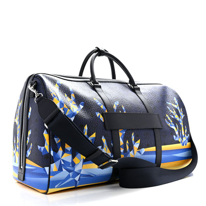 MCM Visetos Cubic Coral X-Large Ottomar Weekender Duffle Bag Navy Blazer 2 of 12