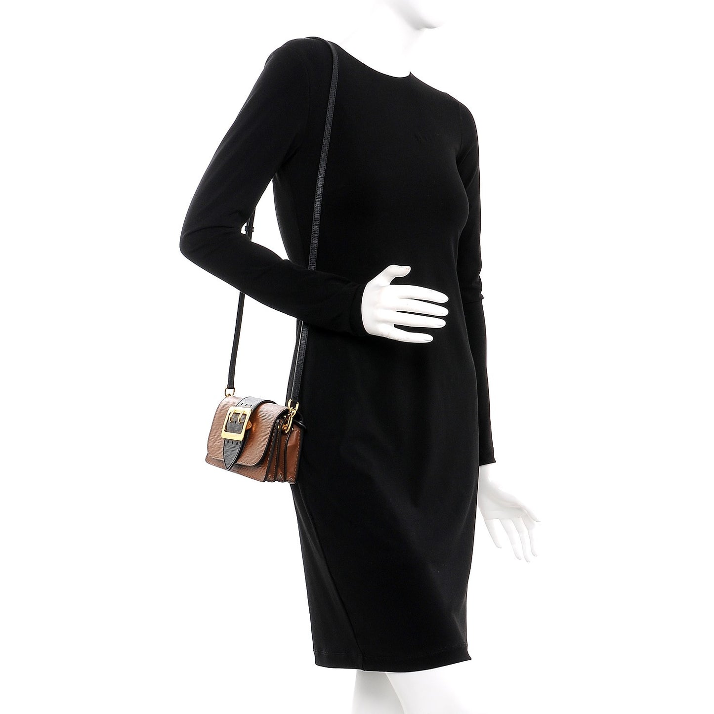 Grainy Calfskin House Check Small Buckle Bag Brown