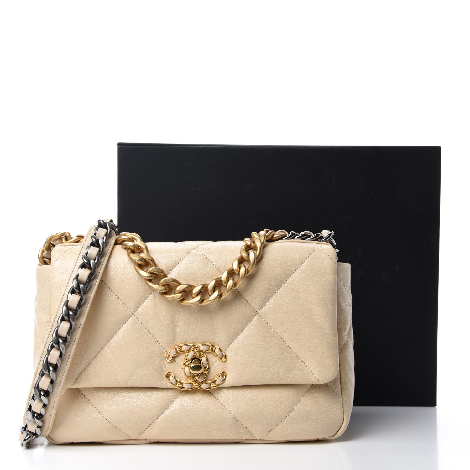 Chanel Lambskin Quilted Medium Chanel 19 Flap Light Beige 14 of 14