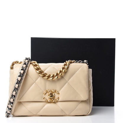 Chanel Lambskin Quilted Medium Chanel 19 Flap Light Beige 14 of 14