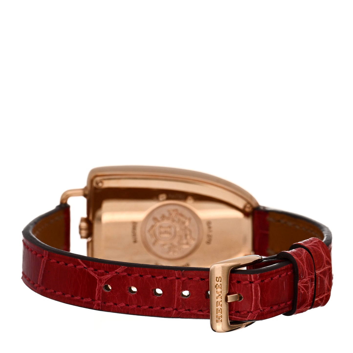 18K Yellow Gold Alligator 26mm Galop d'Hermes Quartz Watch Braise