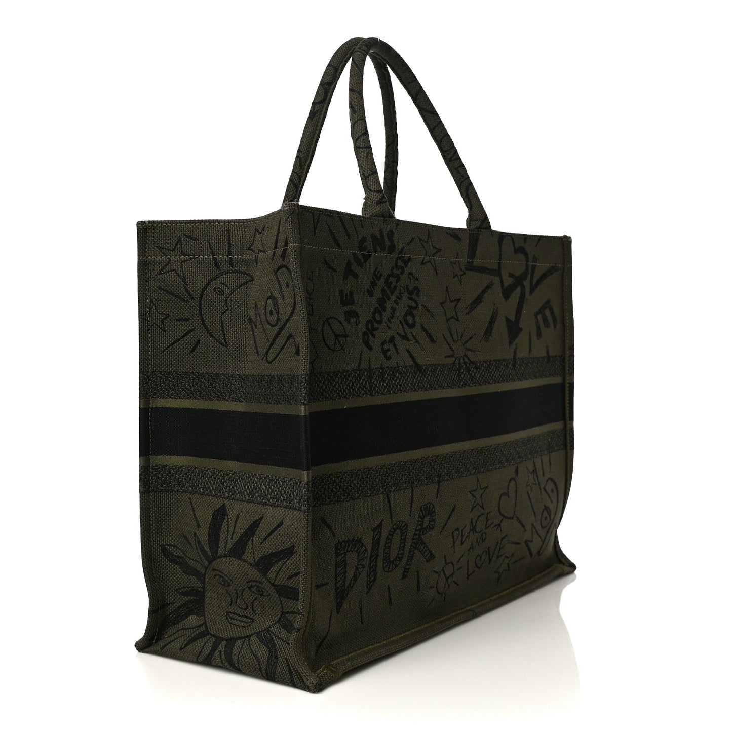 Canvas Embroidered Graffiti Book Tote Vert