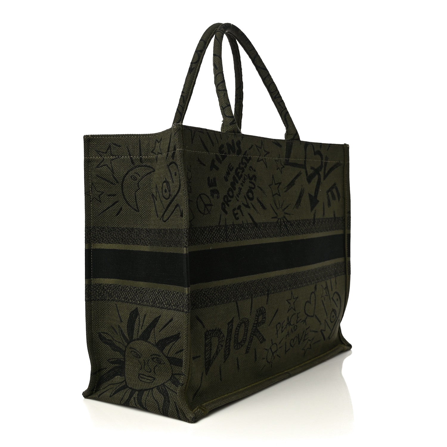 Christian Dior Canvas Embroidered Graffiti Book Tote Vert 3 of 11