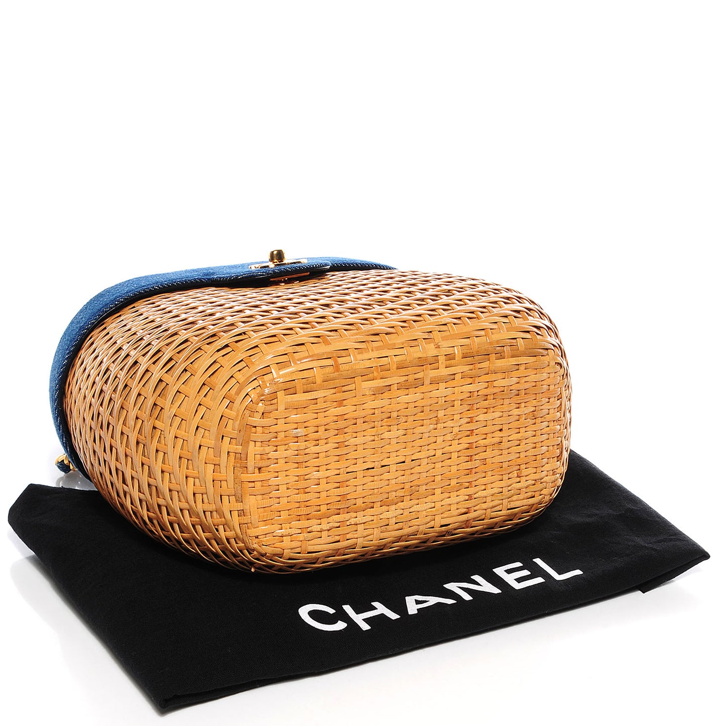 Denim Rattan Basket Shoulder Bag Blue