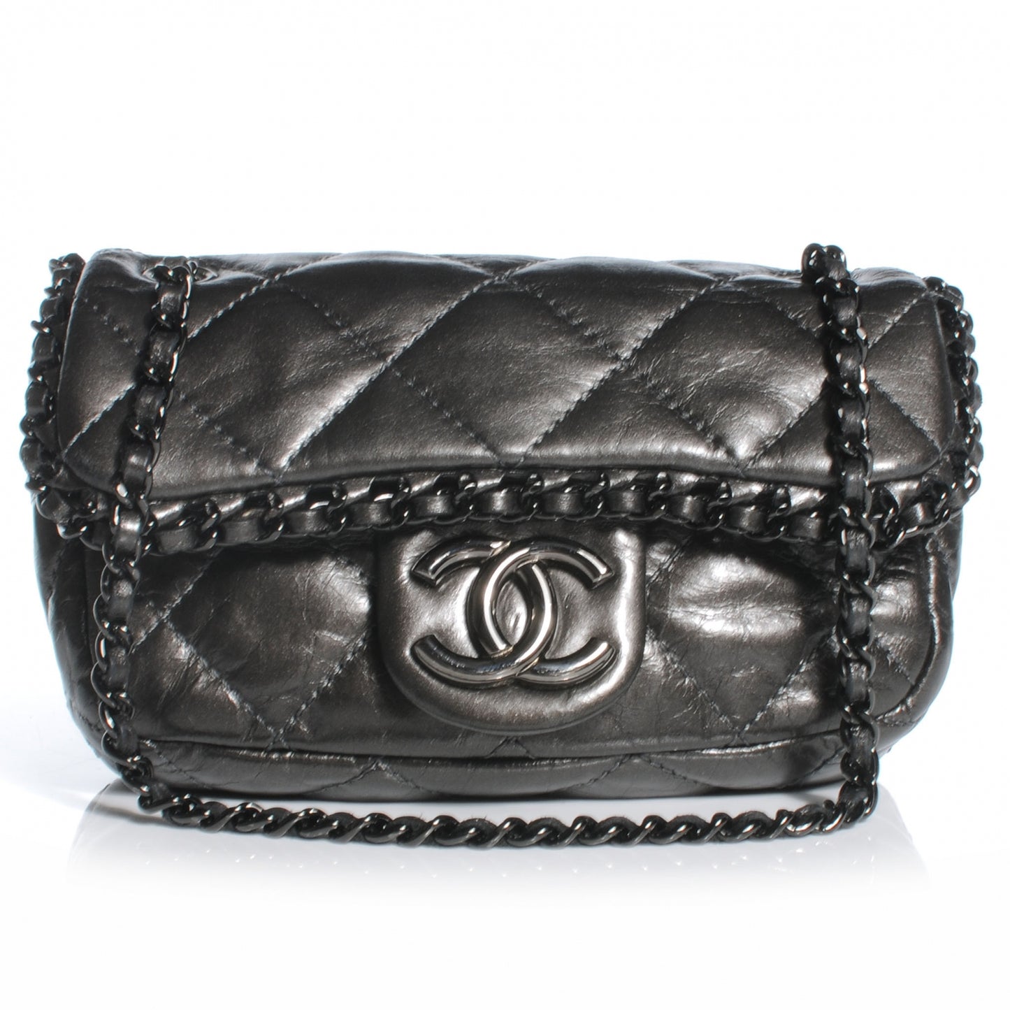 Calfskin Chain Me Mini Flap Dark Grey