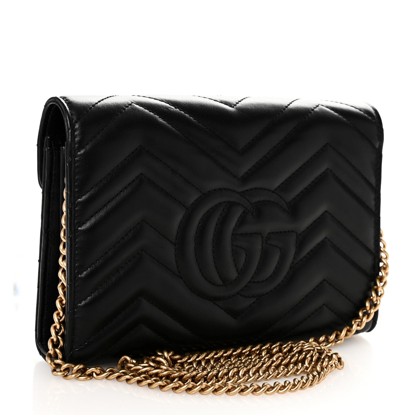 Calfskin Matelasse GG Marmont Chain Wallet Black