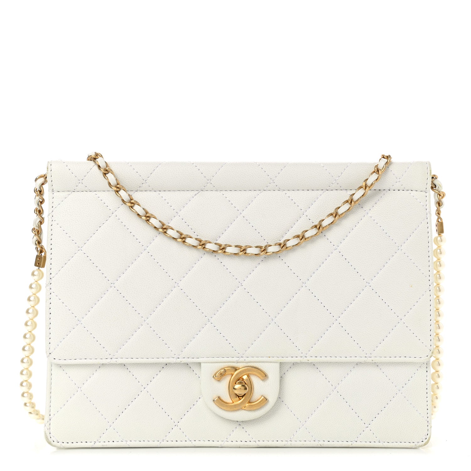Chanel Lambskin Quilted Large Pearl Chain Flap Bag White 1 of 13