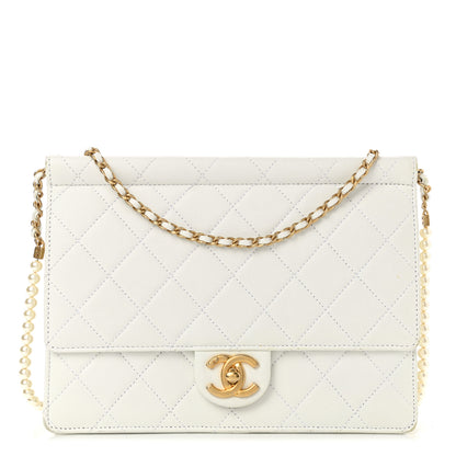 Chanel Lambskin Quilted Large Pearl Chain Flap Bag White 1 of 13