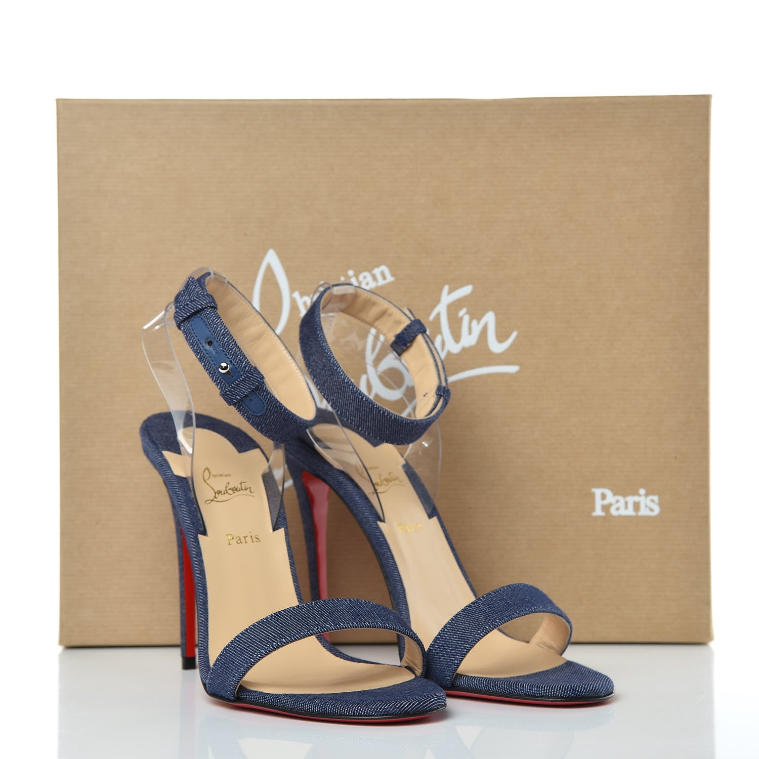 Christian Louboutin Denim PVC Jonatina 100 Sandals 37 Blue Transparent 9 of 9