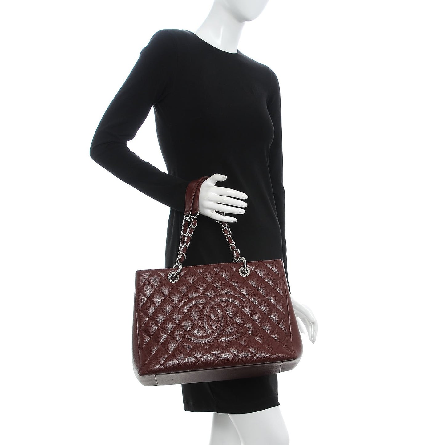 Caviar Quilted Grand Shopping Tote GST Dark Burgundy