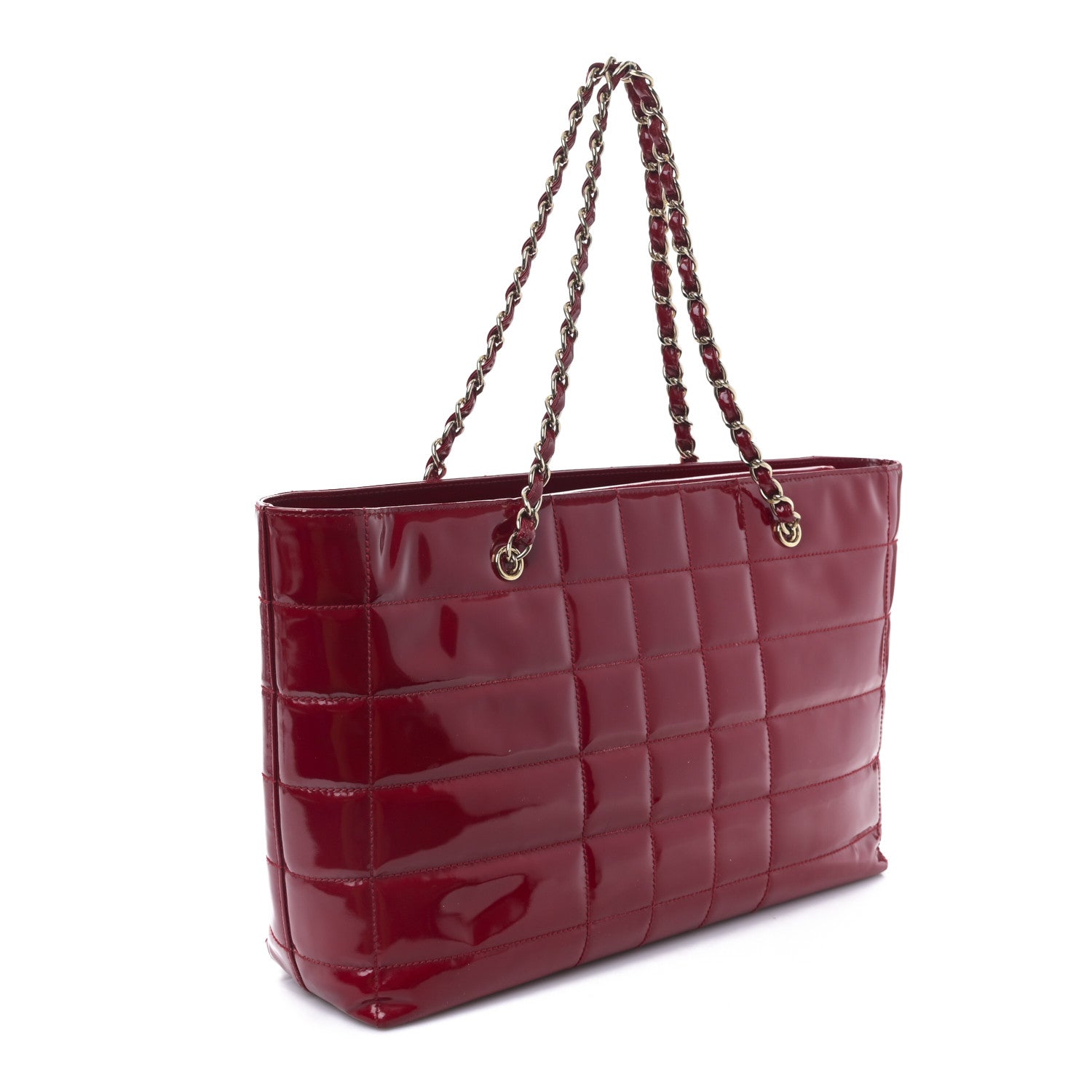 Chanel Patent Chocolate Bar Quilted Tote Red 3 of 8