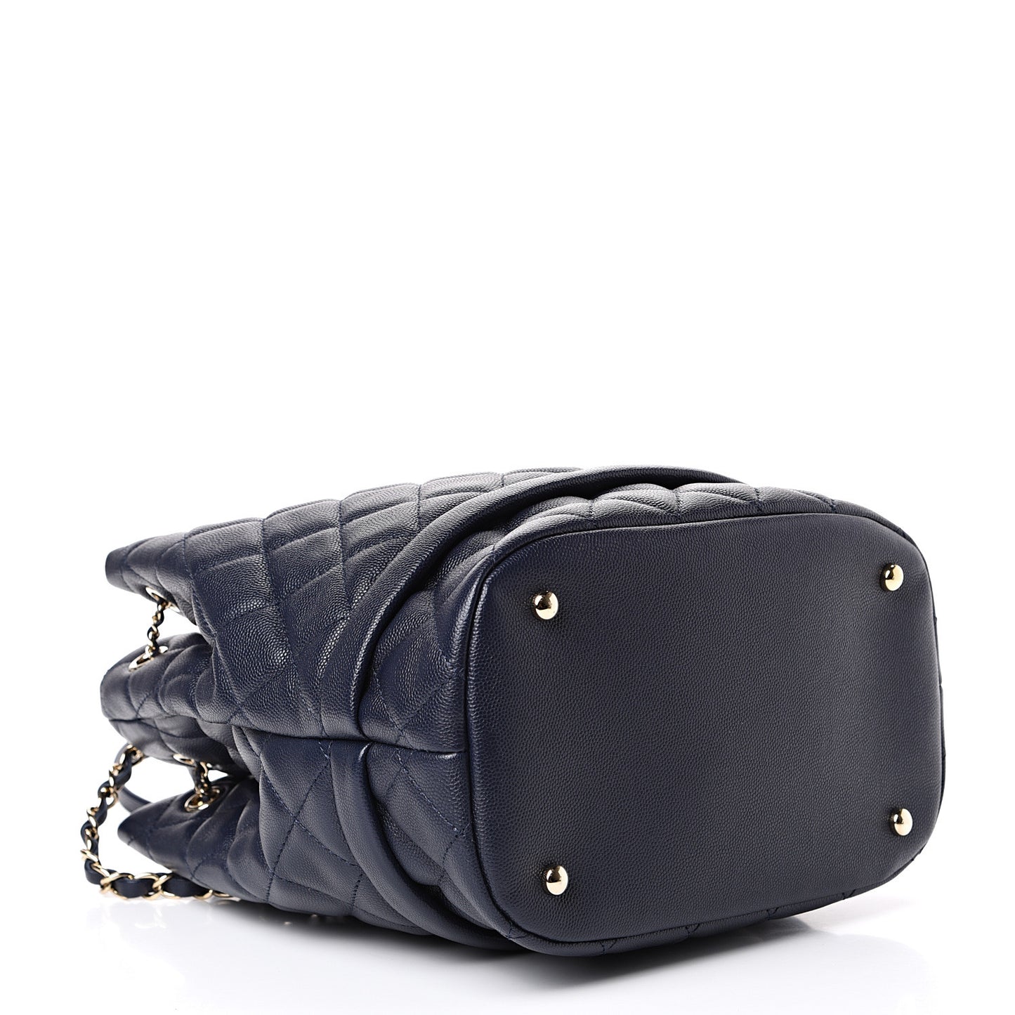 Caviar Quilted Rolled Up Bucket Drawstring Bag Navy