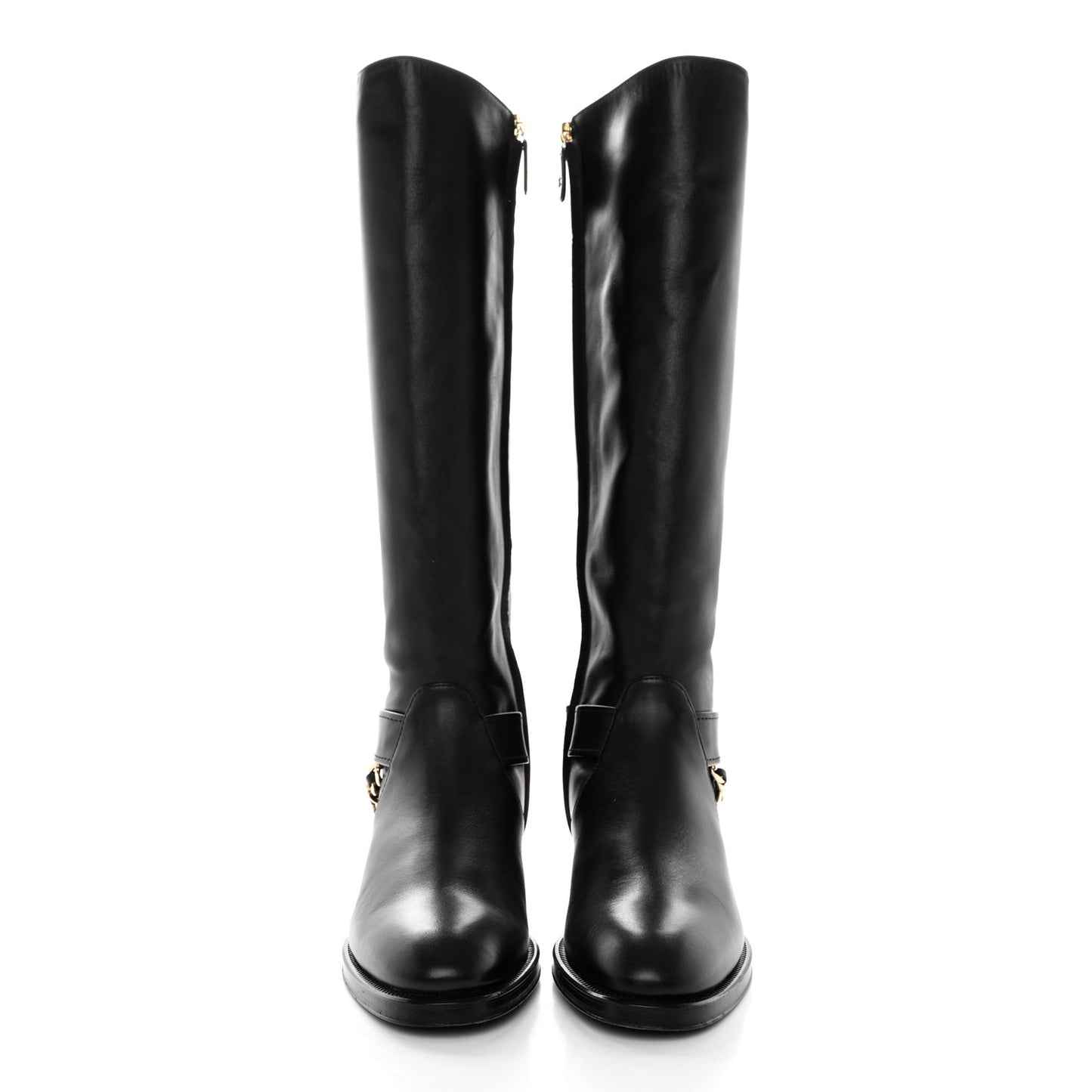 Calfskin Chain HIgh Boots 37.5 Black
