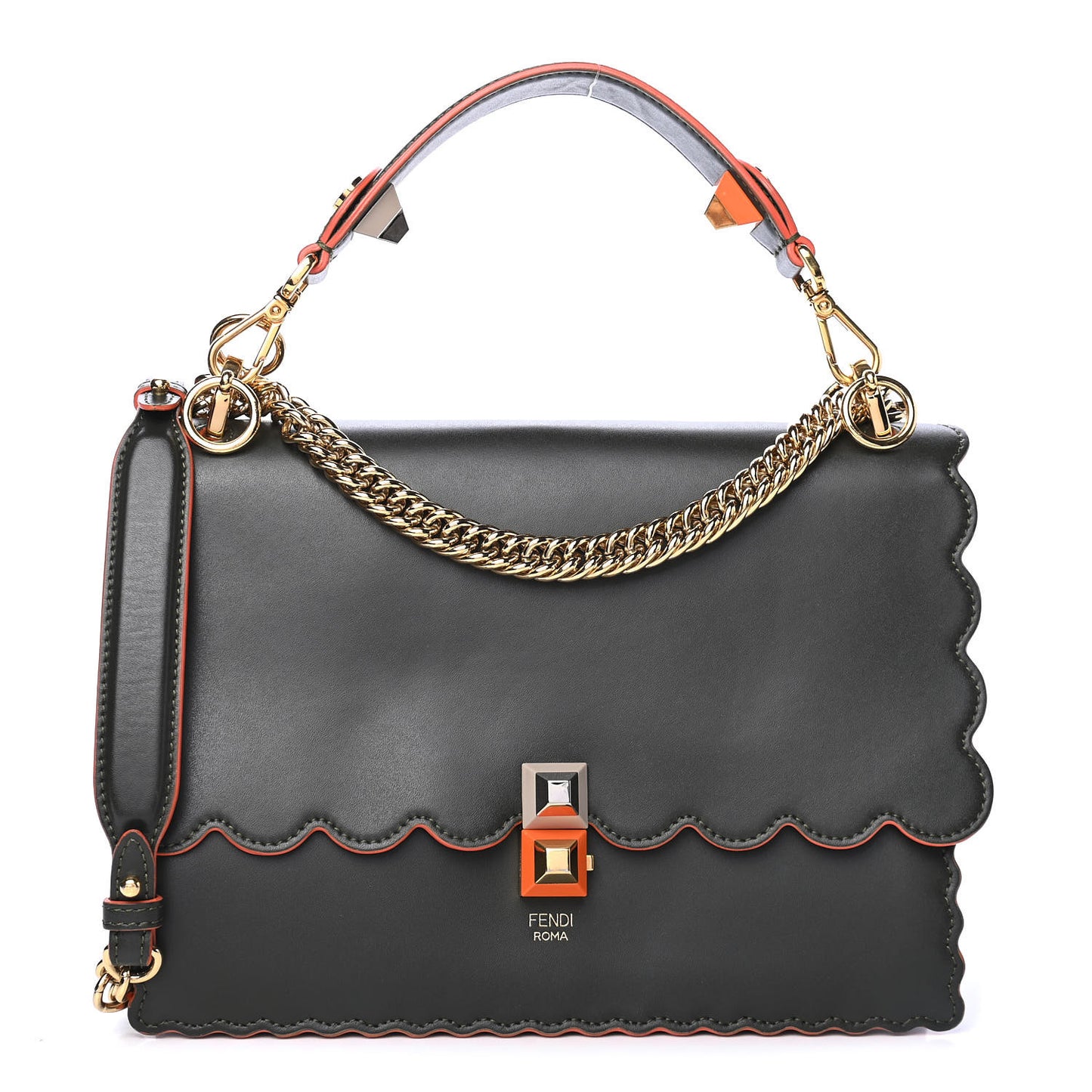 Vitello Liberty Scalloped Studded Kan I Shoulder Bag Verde Prato