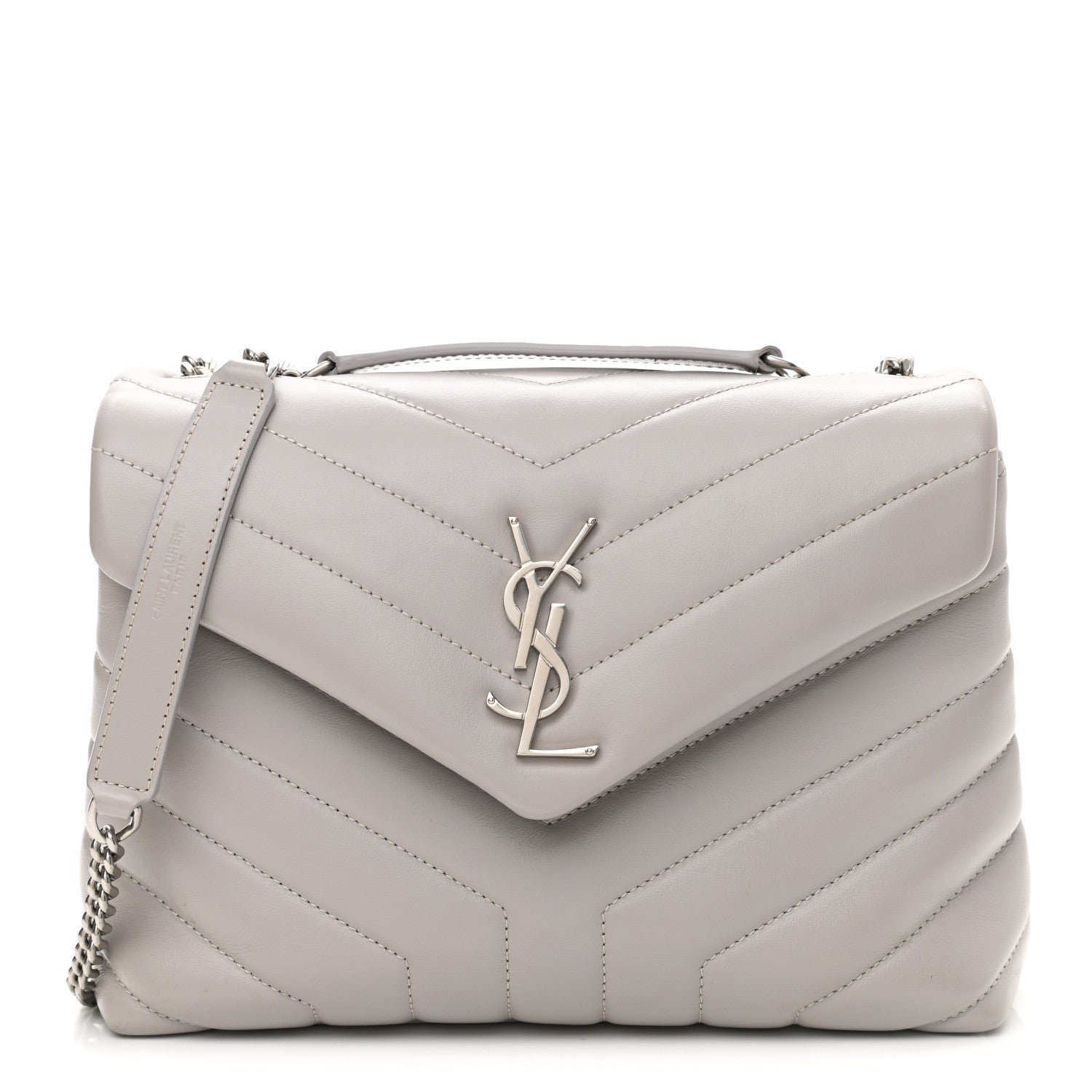 Saint Laurent Calfskin Y Quilted Monogram Small Loulou Chain Satchel Granite 1 of 11