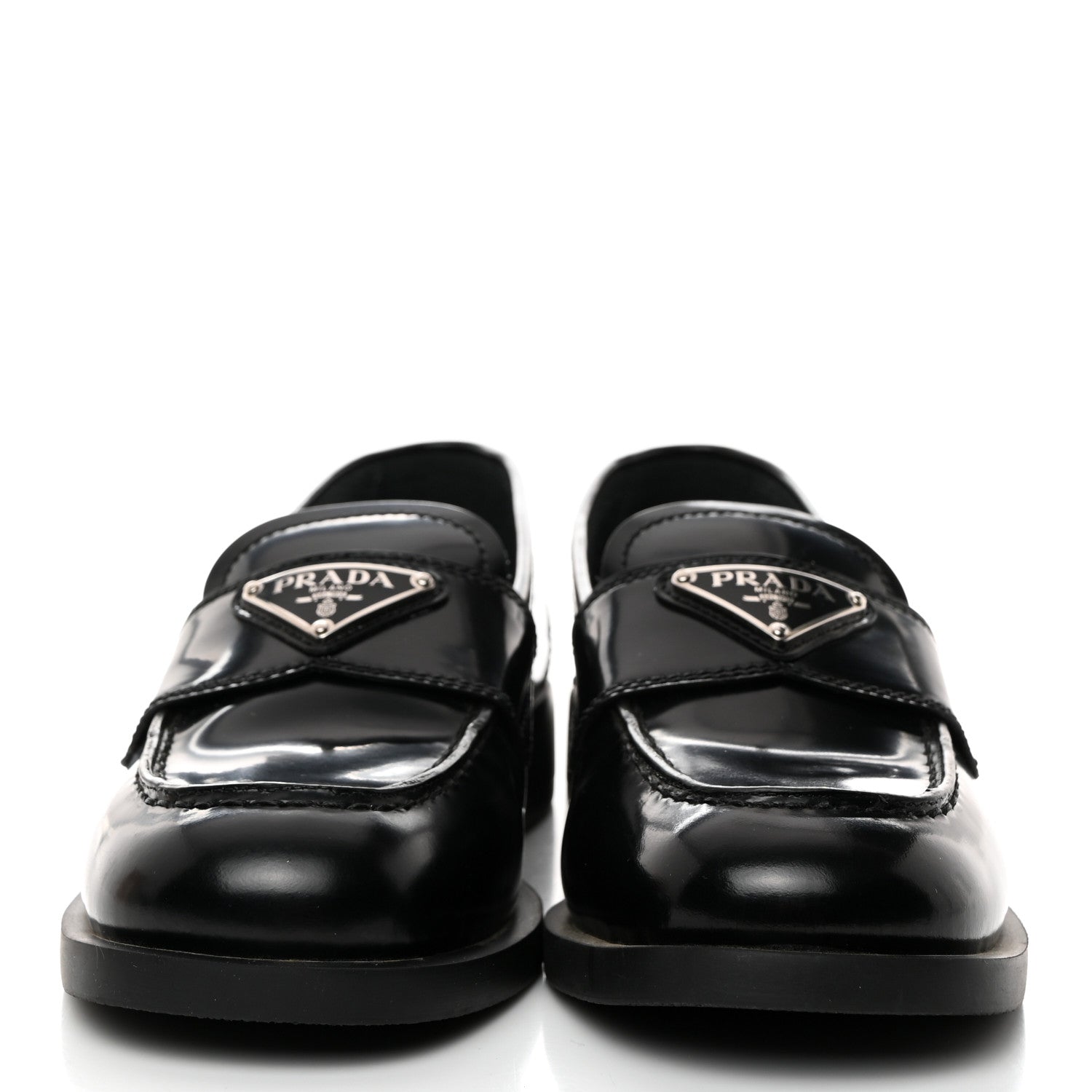 Prada Spazzolato Metal Triangle Logo 50mm Loafers 35 Black 2 of 9