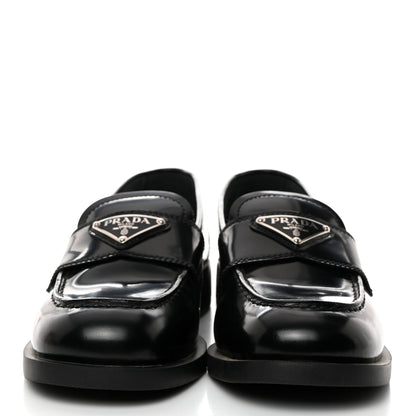 Prada Spazzolato Metal Triangle Logo 50mm Loafers 35 Black 2 of 9