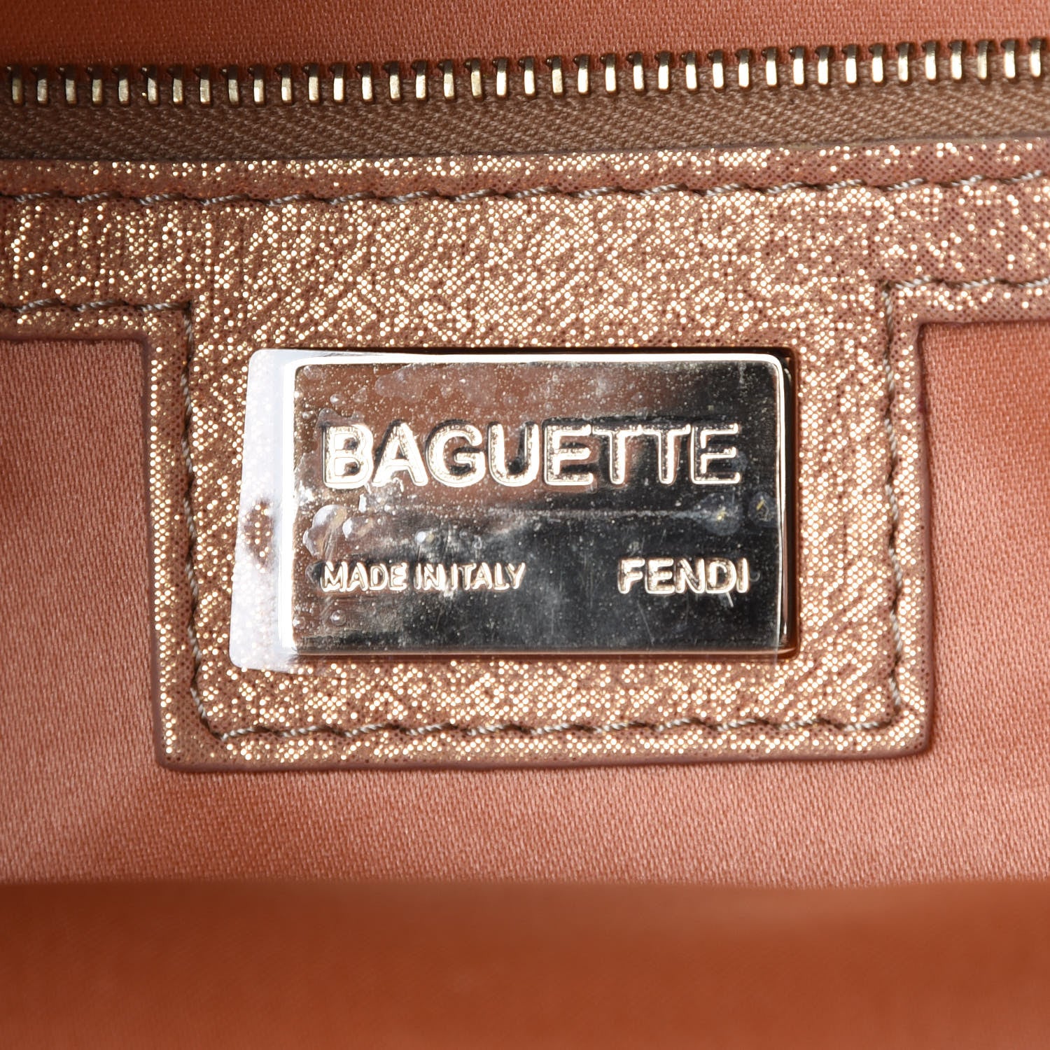 Fendi Metallic Lurex Zucca Vitello Baguette Arancio 8 of 8