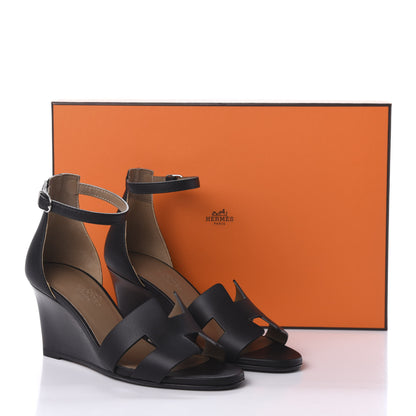 Hermes Calfskin Legend Wedge Sandals 34 Black 9 of 9