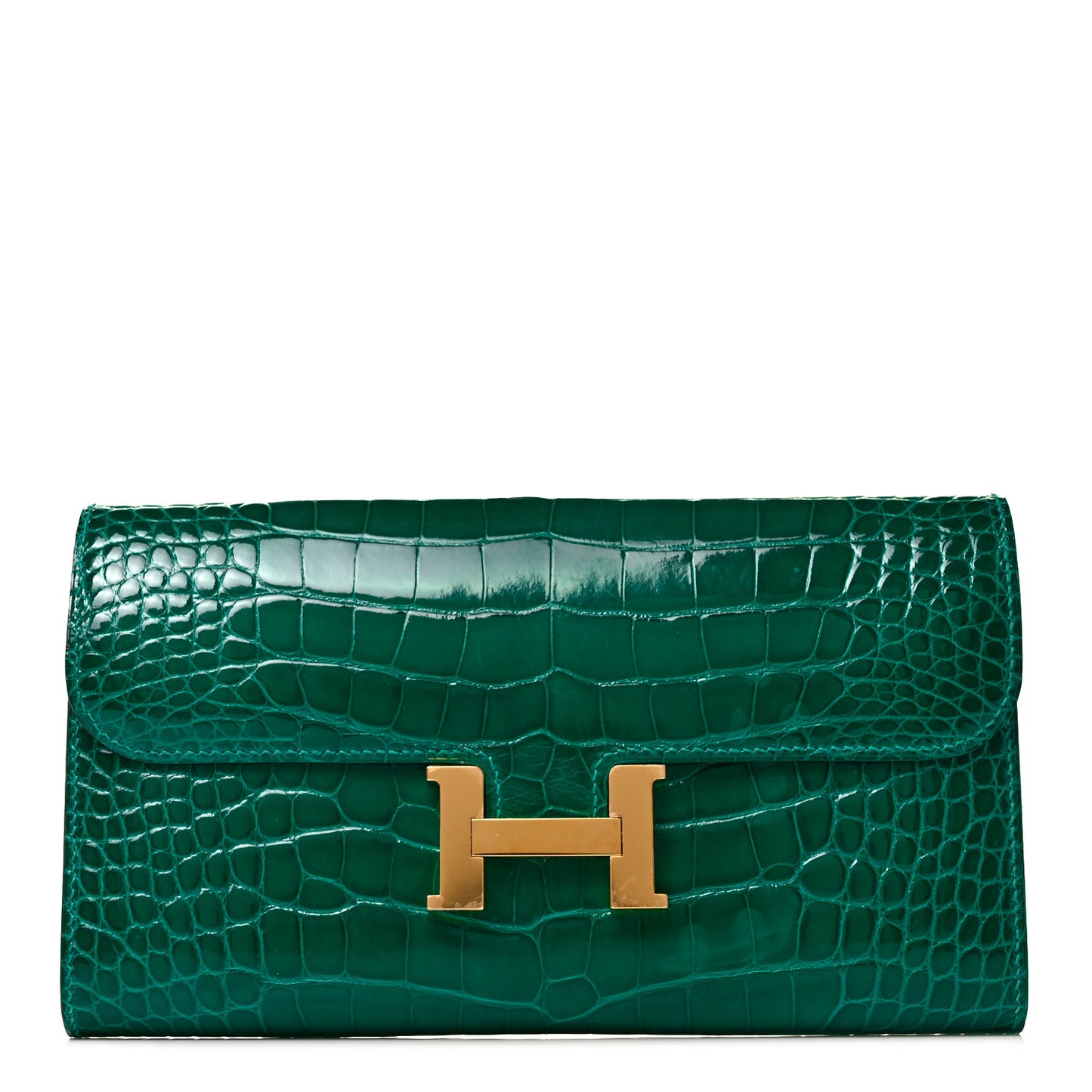 Shiny Alligator Constance Long Wallet Vert Emeraude