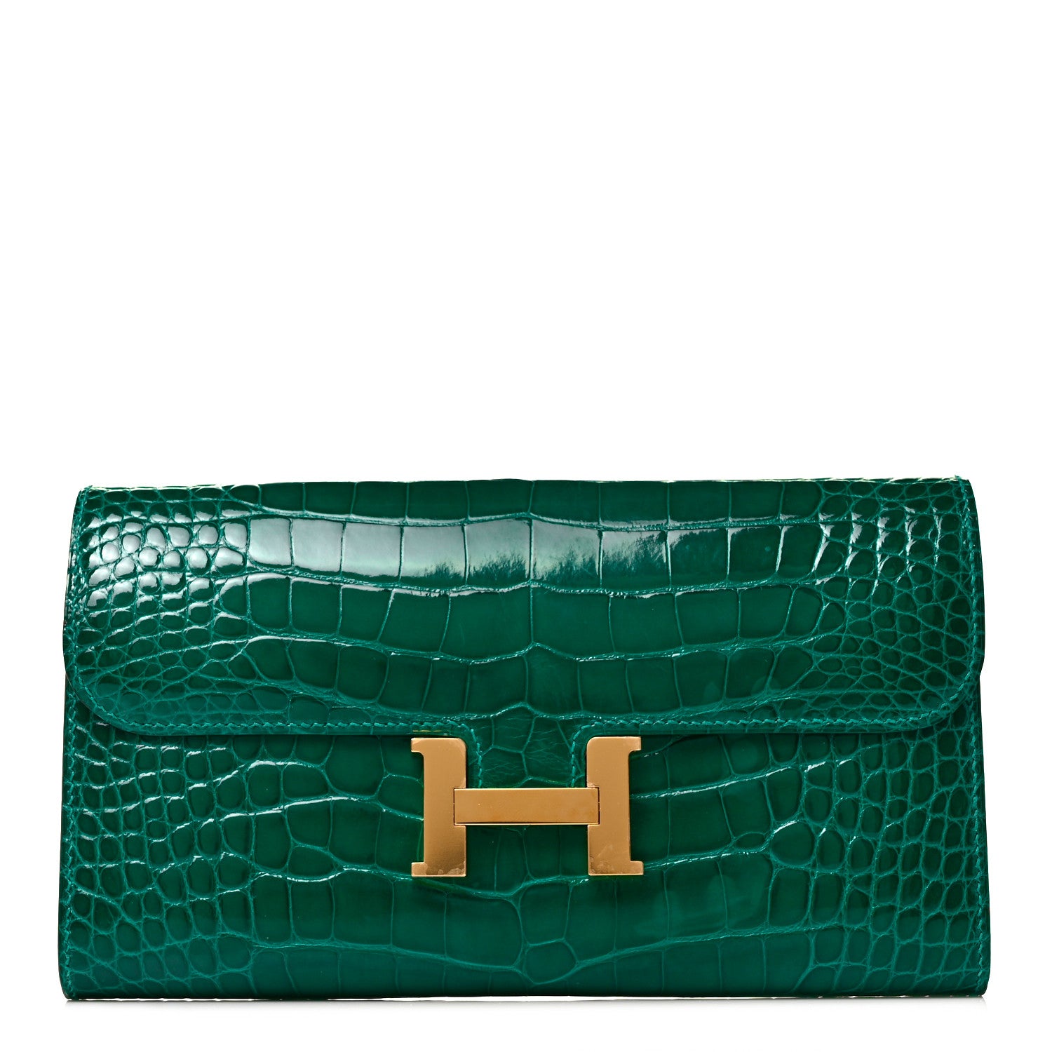 Hermes Shiny Alligator Constance Long Wallet Vert Emeraude 1 of 8