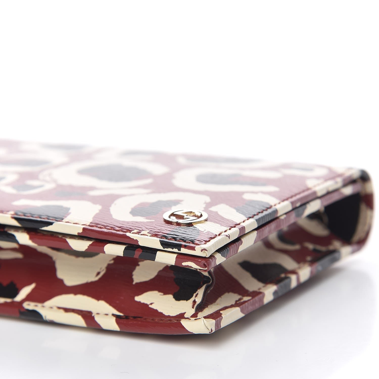 Gucci Patent Leopard Print Betty Chain Wallet Brick Red Black 7 of 12