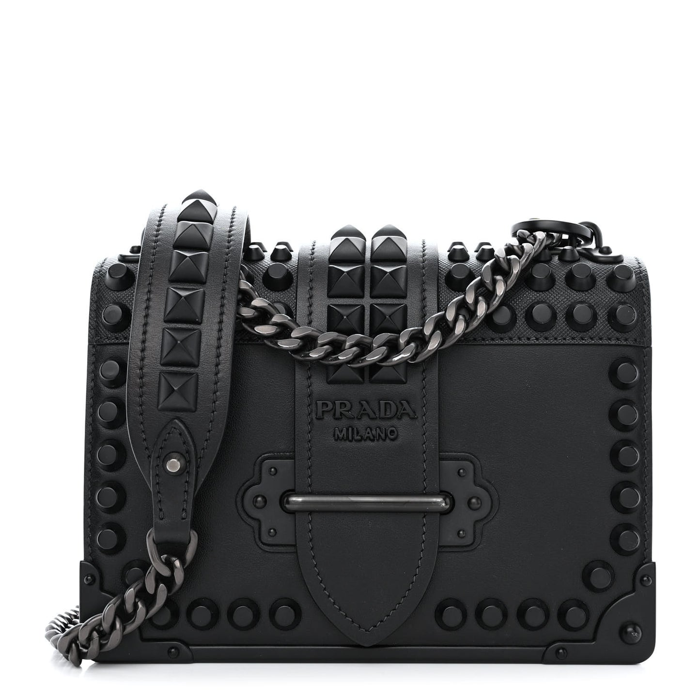 City Calfskin Saffiano Studded Cahier Bag Black