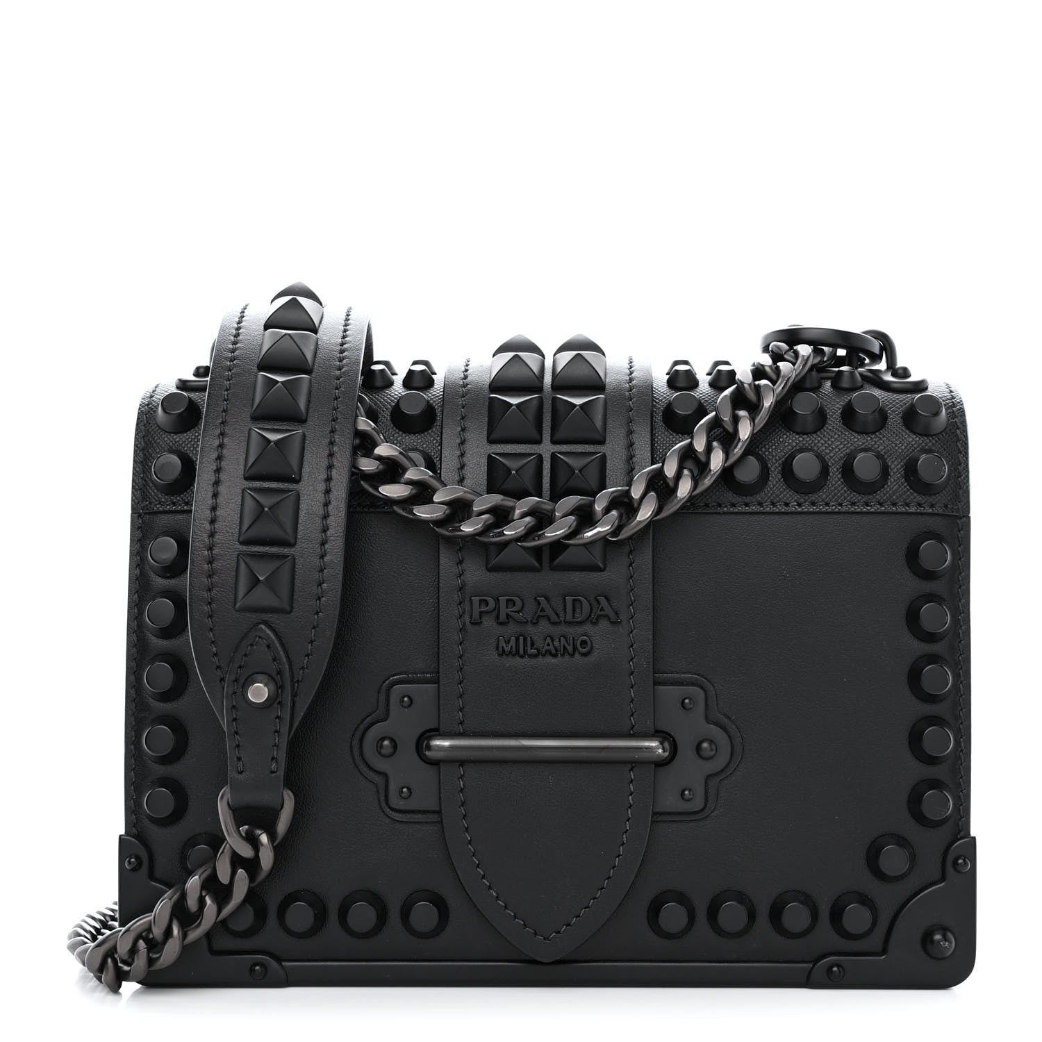 Prada City Calfskin Saffiano Studded Cahier Bag Black 1 of 12