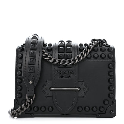 Prada City Calfskin Saffiano Studded Cahier Bag Black 1 of 12
