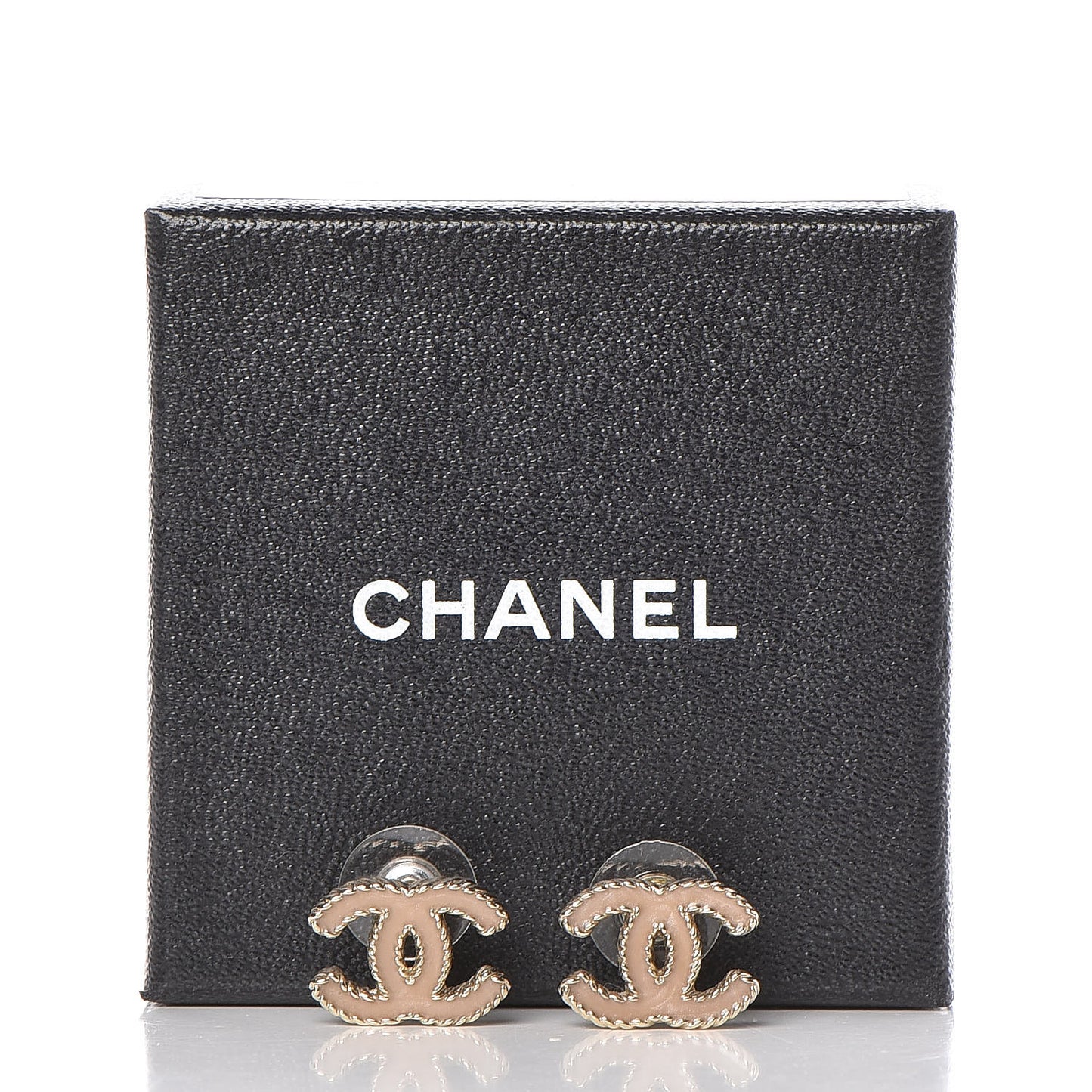 Enamel CC Earrings Beige Gold