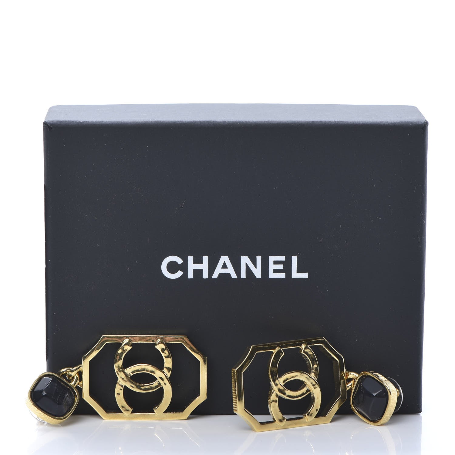 Chanel Metal Natural Stones CC Earrings Gold Blue 5 of 5
