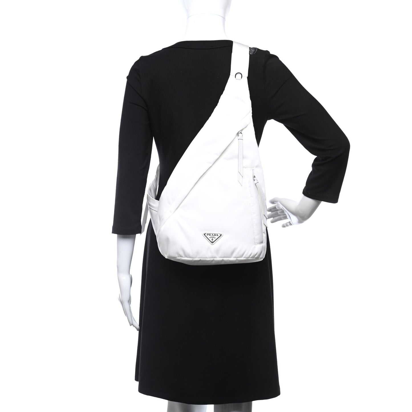 Re-Nylon Vitello Metal Triangle Logo Sling Backpack White