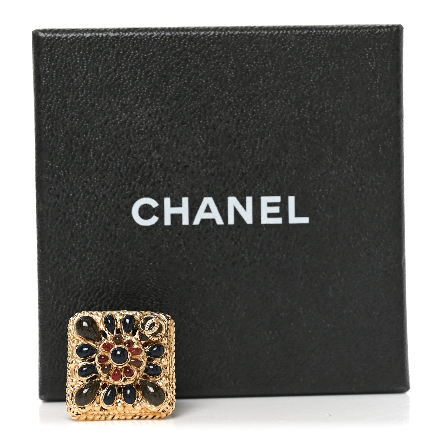 Chanel Enamel Gripoix CC Ring 52 6 Gold Burgundy 5 of 5