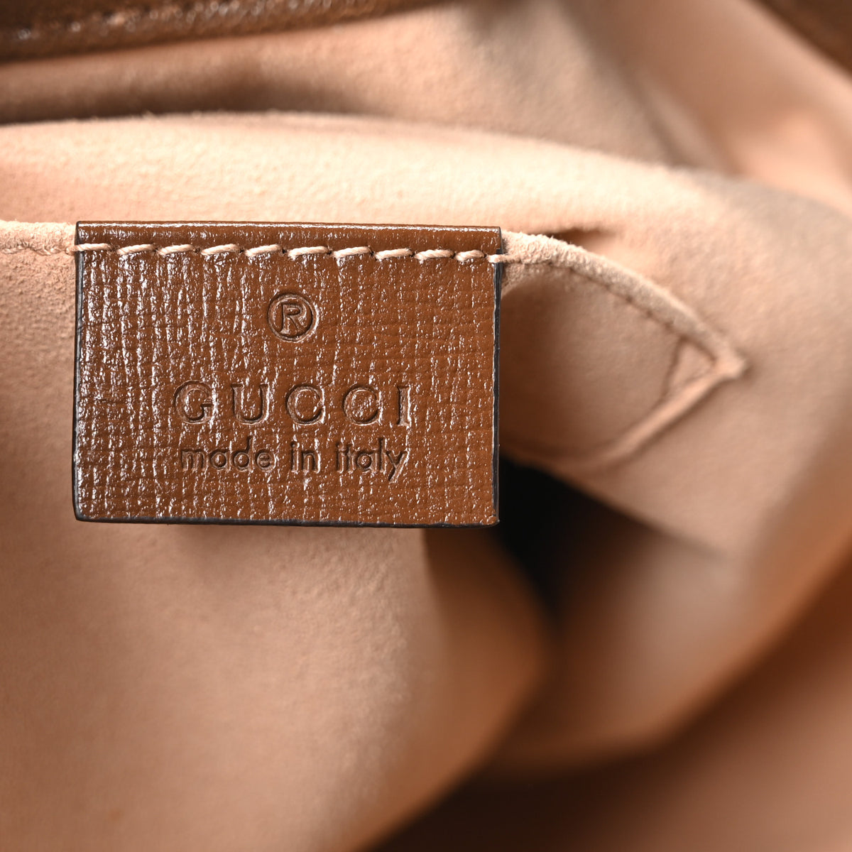 Gucci Monogram Textured Calfskin Horsebit 1955 Drawstring Bucket Bag Beige Brown Sugar 6 of 10