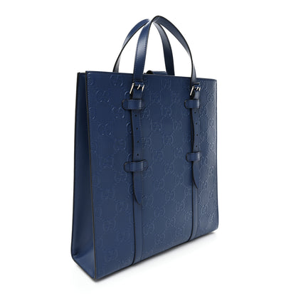 Gucci Calfskin GG Tennis Embossed Medium Tote Bag Intense Metal Blue 3 of 8