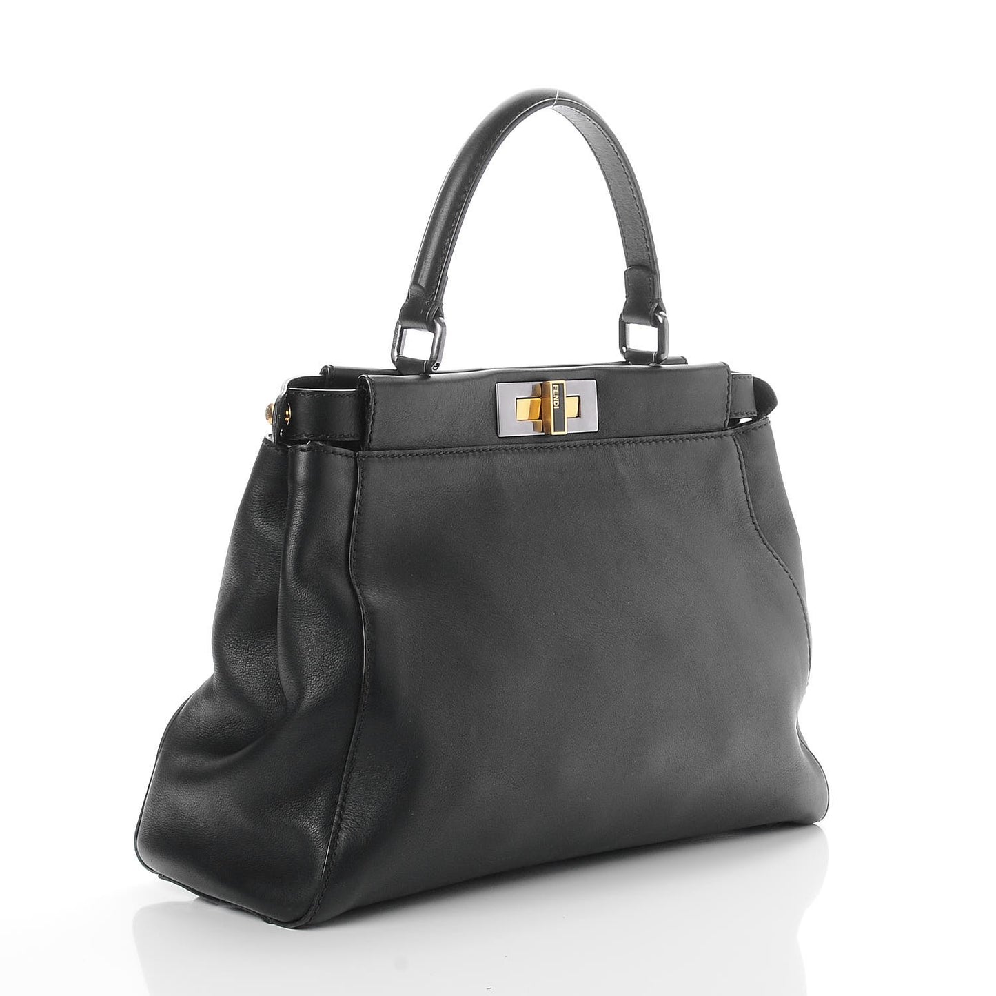 Vitello Zucca Medium Peekaboo Iconic Satchel Black Tobacco