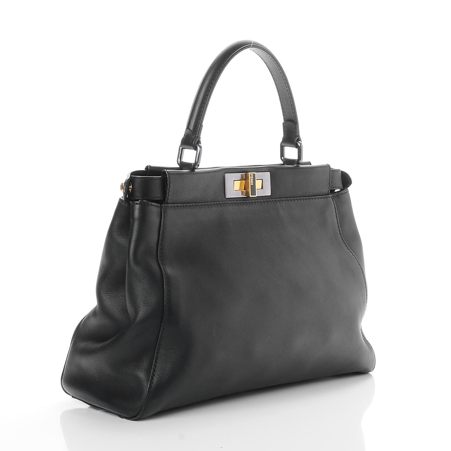 Fendi Vitello Zucca Medium Peekaboo Iconic Satchel Black Tobacco 3 of 8