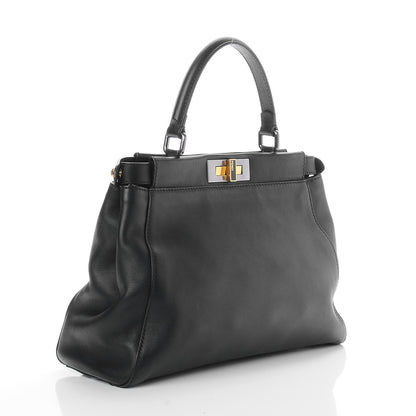 Fendi Vitello Zucca Medium Peekaboo Iconic Satchel Black Tobacco 3 of 8