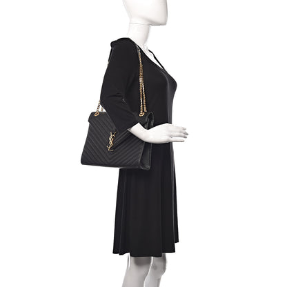 Saint Laurent Grain De Poudre Matelasse Chevron Large Monogram Satchel Black 2 of 11