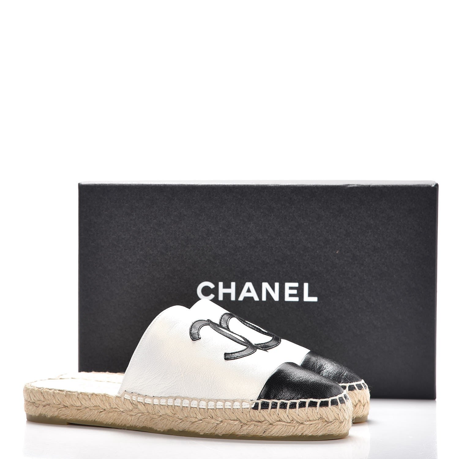 Chanel Iridescent Goatskin CC Espadrille Mules 37 Ivory Black 10 of 10