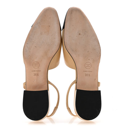 Chanel Goatskin Grosgrain Cap Toe CC Slingback Sandals 38.5 Beige Black 6 of 10