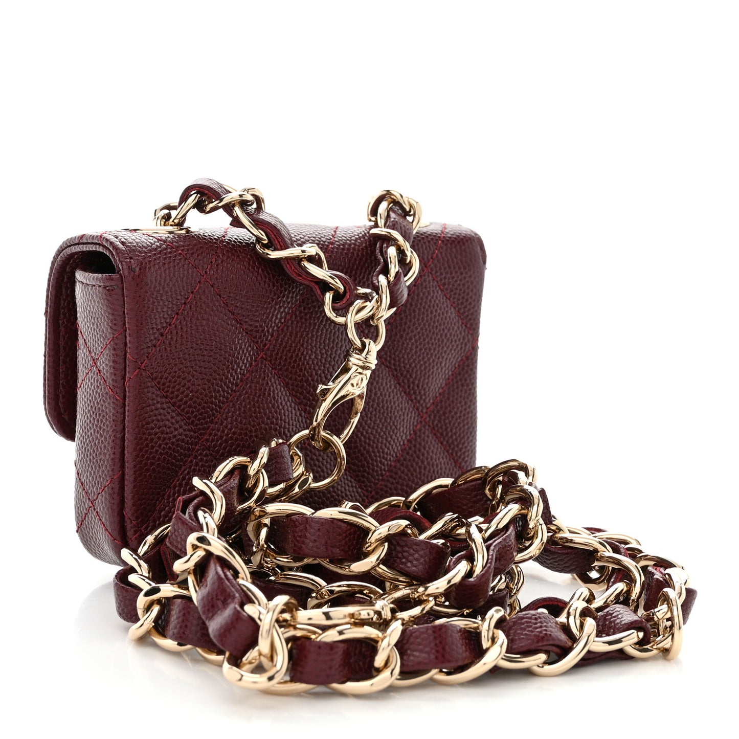 Caviar Quilted Mini Chain Belt Bag Burgundy