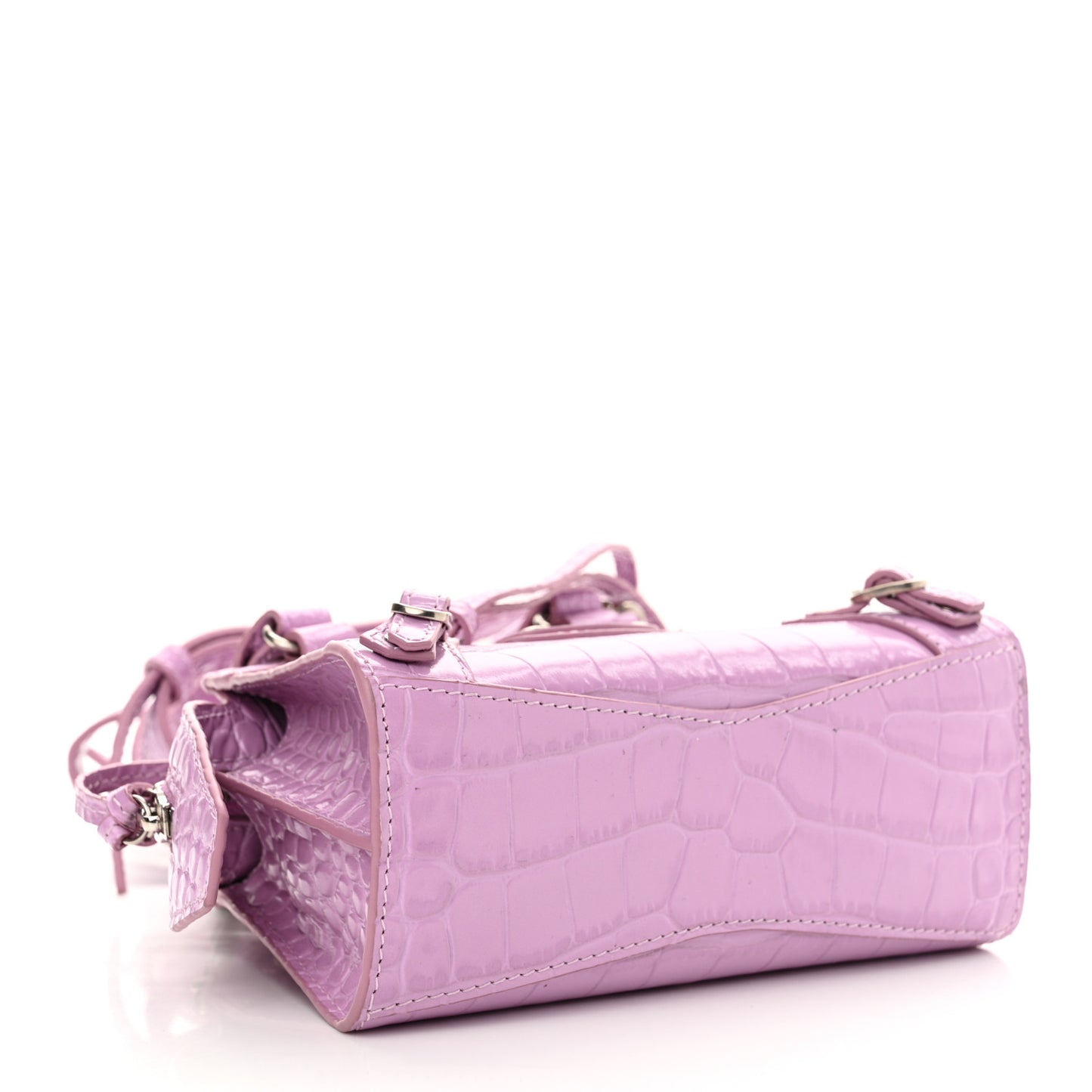 Calfskin Crocodile Embossed Neo Classic Silver Hardware Nano City Crossbody Lilac