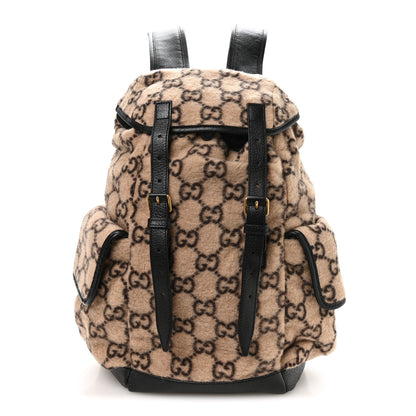 Gucci Covered Wool GG Monogram Small Double Buckle Backpack Beige Ebony Black 1 of 9