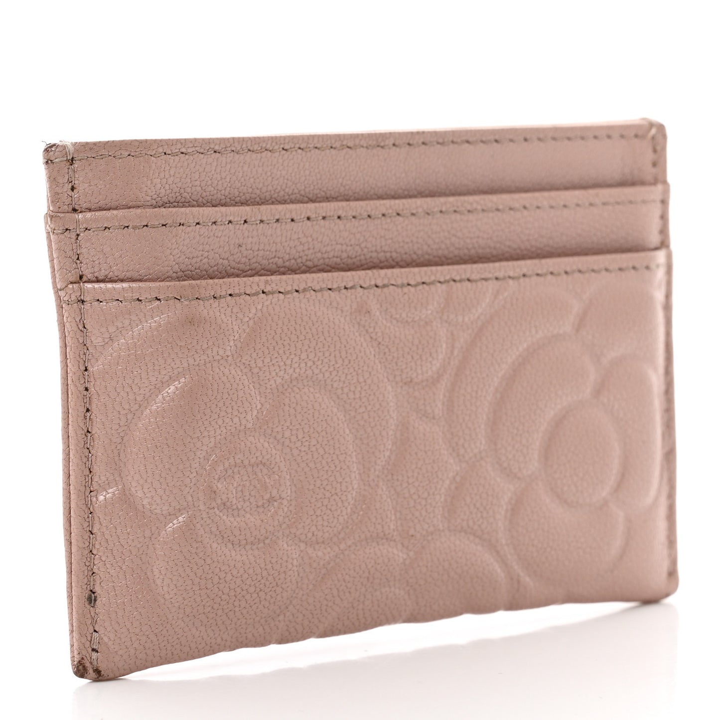 Goatskin Camellia Embossed Card Holder Light Pink