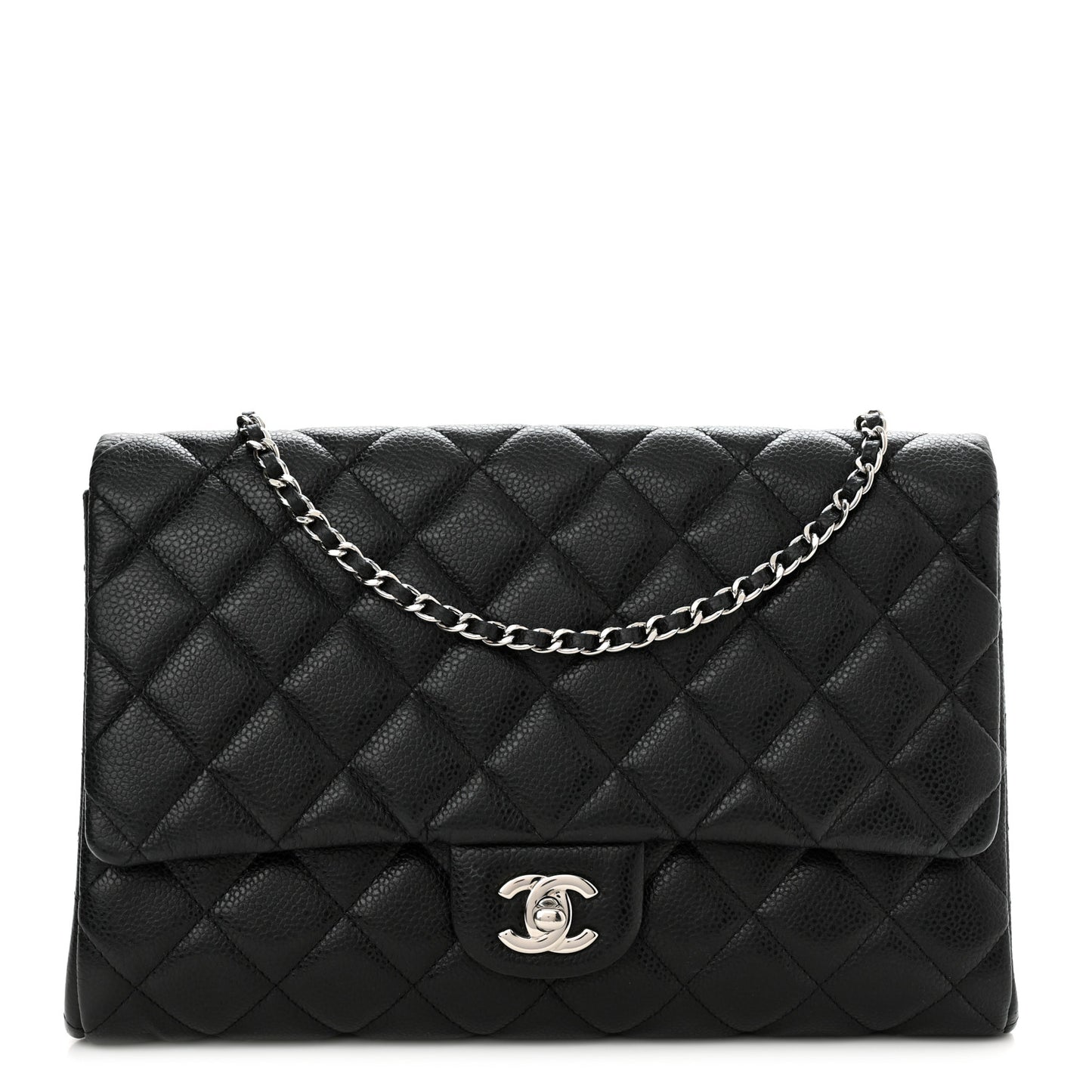 Caviar Quilted Clutch With Chain Flap Black
